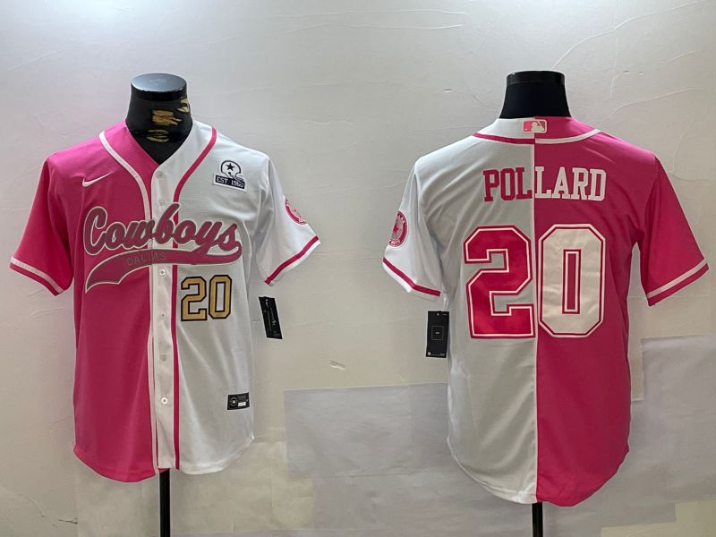 Men Dallas Cowboys #20 Pollard white pink Joint Name 2024 Nike Limited NFL Jersey style 2